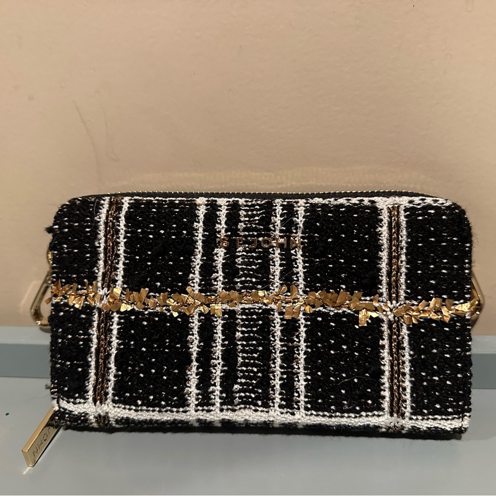 St. John Black and Gold Tweed Clutch